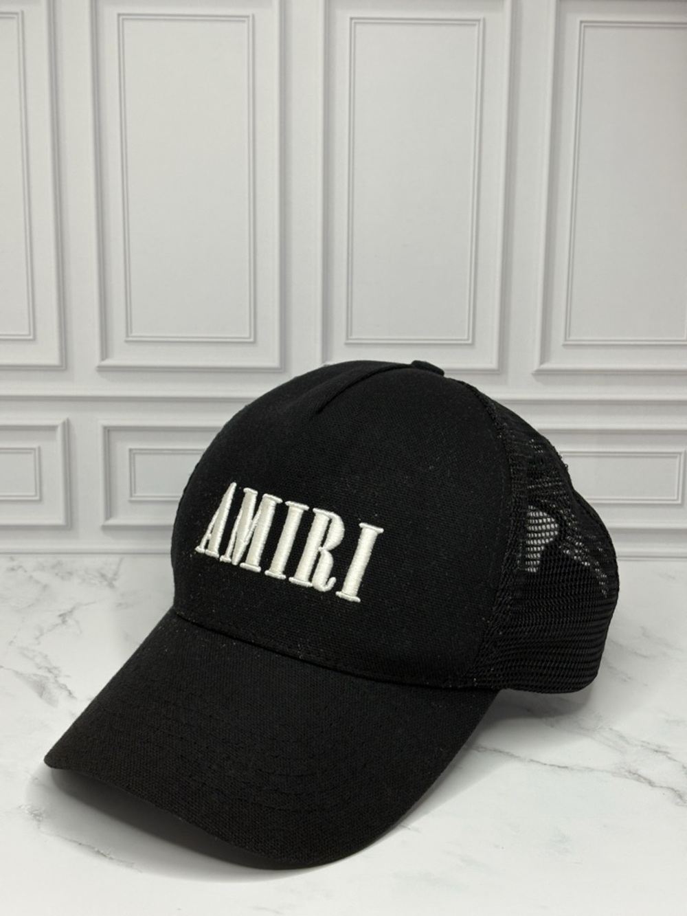 AMIRI Black Cap with White Embroidered Logo
